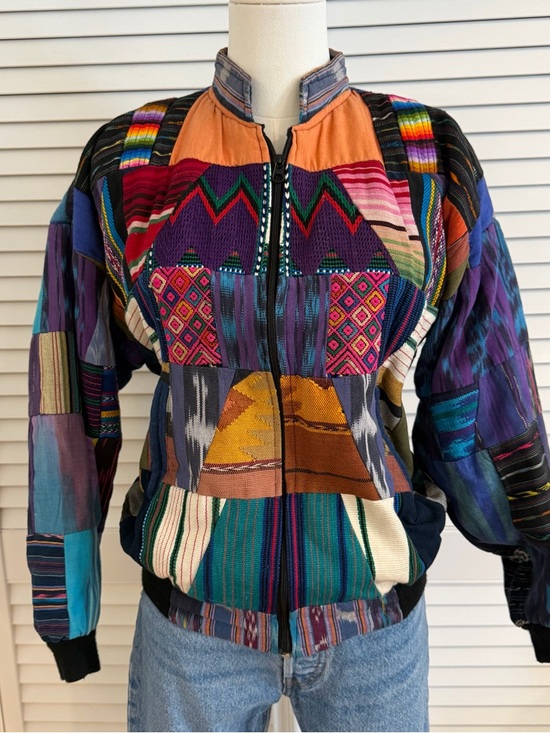 Vintage Jackets & Blazers - Vintage ALFA Hand-Woven Guatemalan Patchwork Cotton Bomber Jacket